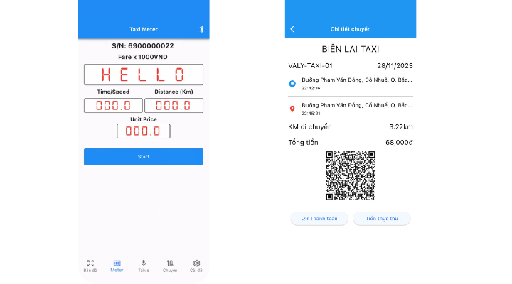 Mọi dữ liệu về cuốc xe đều hiển thị chi tiết trên app